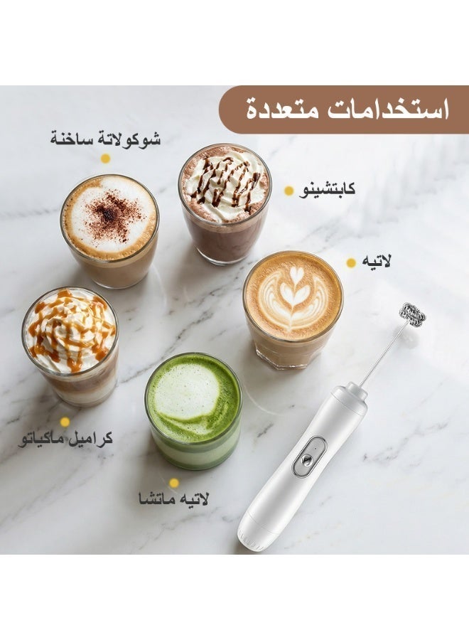 فلوكسهوم خافق حليب كهربائي، عصا خفق محمولة قوية مع مضرب من الفولاذ المقاوم للصدأ 304، خلاط مشروبات يعمل بالبطارية بثلاث سرعات لصنع رغوة القهوة للّاتيه، الكابتشينو، الشوكولاتة الساخنة والبيض (أبيض) - Image 5